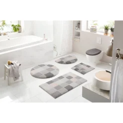 Kleine Wolke Badematte »Sky«, Höhe 25 Mm, Rutschhemmend Beschichtet, Strapazierfähig, Karo Muster, Pastell, Als 3-tlg. Set, Rechteckig & Rund Erhältlich -Kleine Wolke 1c494058c18df3302c999a5083ad338a