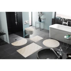 Kleine Wolke Badematte »Donna«, Höhe 20 Mm, Rutschhemmend Beschichtet, Fußbodenheizungsgeeignet-schnell Trocknend, Wellen Design, Pastell, 3-tlg. Set, Rechteckig & Rund Erhältlich -Kleine Wolke 49109d7e7b268fdf549d3260e7639654