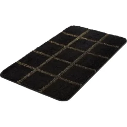 Kleine Wolke Badematte »Grid«, Höhe 22 Mm, Rutschhemmend Beschichtet, Fußbodenheizungsgeeignet, Badteppich, Karo Muster, Mit Goldfarbenen Metallfasern, Waschbar